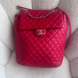 CHANEL Pink Quilted Backpack